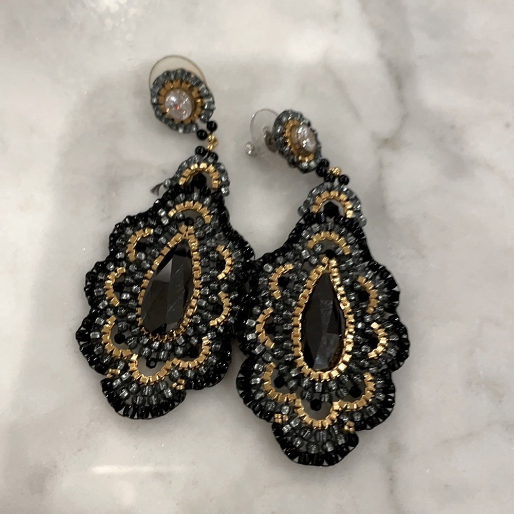 Black and gold boho crystal earrings